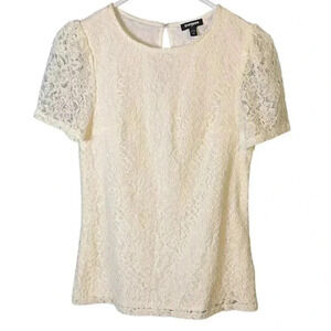 NWOT Express Guipure Lace Puff Sleeve Top